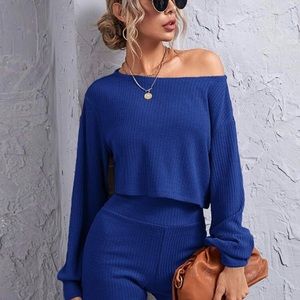 Shein drop shoulder rib knit lounge set